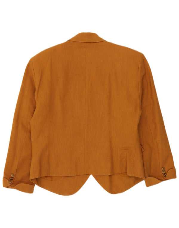 Neu eingetroffene zweireihige Damen-Blazerjacke aus mittelbeiger Wolle in UK-Gr. 14