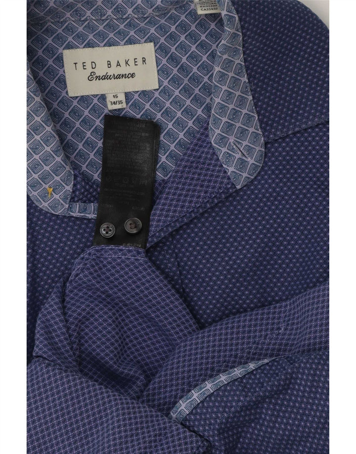 Ted Baker Herrenhemd, Größe 15, mittelmarineblau gepunktete Baumwolle