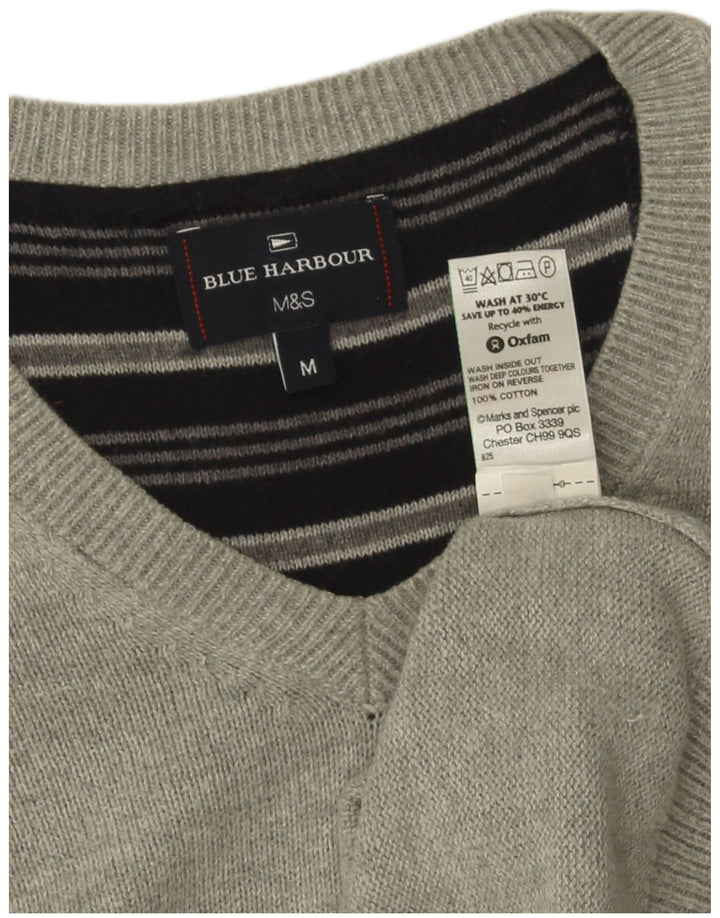 Marks & Spencer Herren Blue Harbor V-Ausschnitt Pullover Pullover Mittelgrau meliert