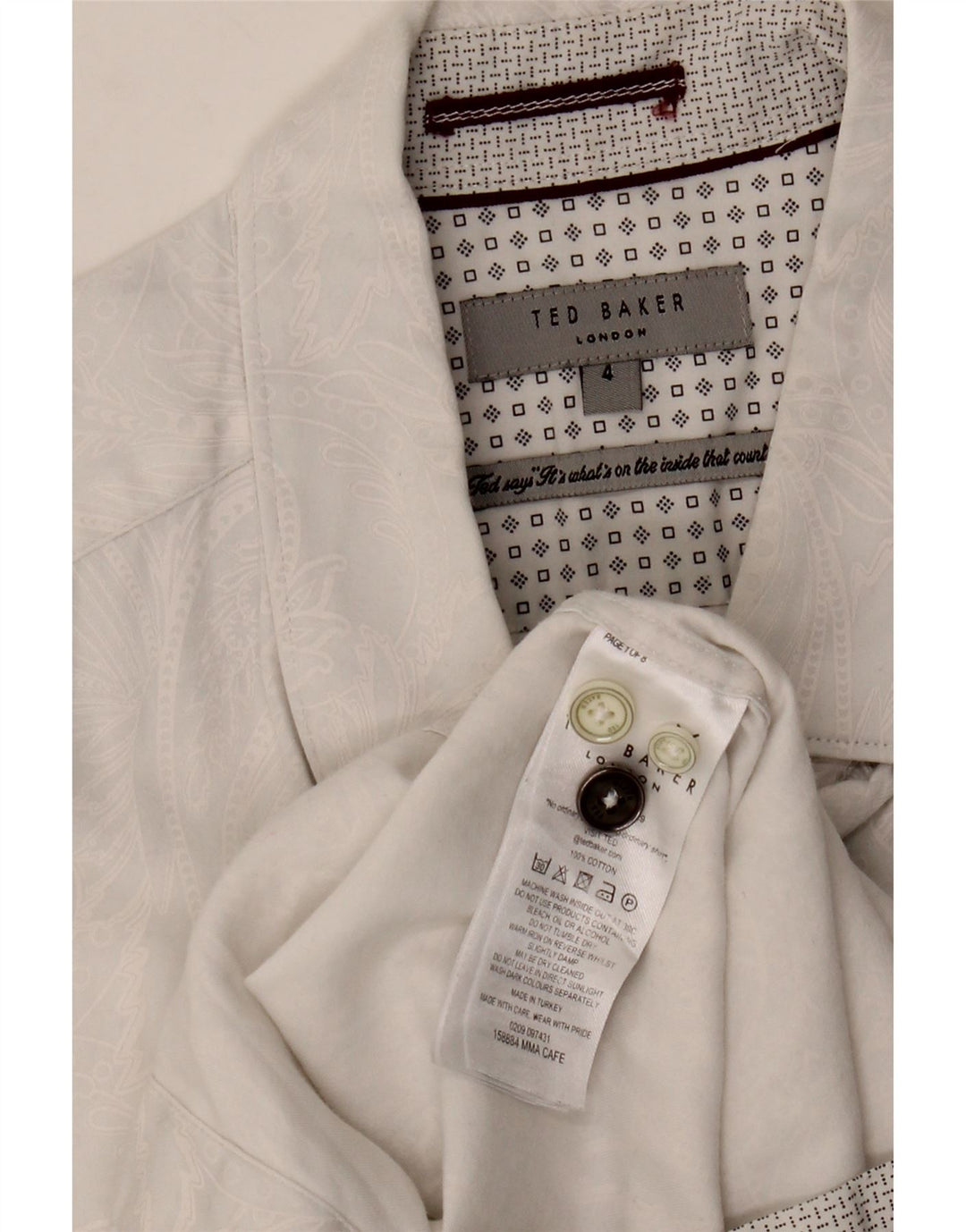 Ted Baker Herrenhemd, Größe 4, groß, weiße Paisley-Baumwolle
