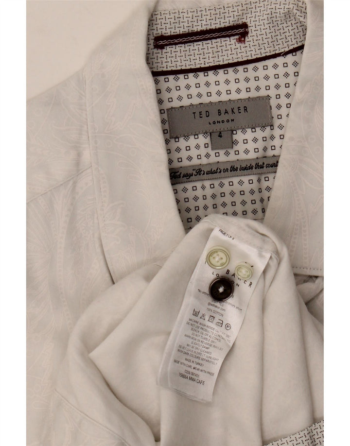 Ted Baker Herrenhemd, Größe 4, groß, weiße Paisley-Baumwolle