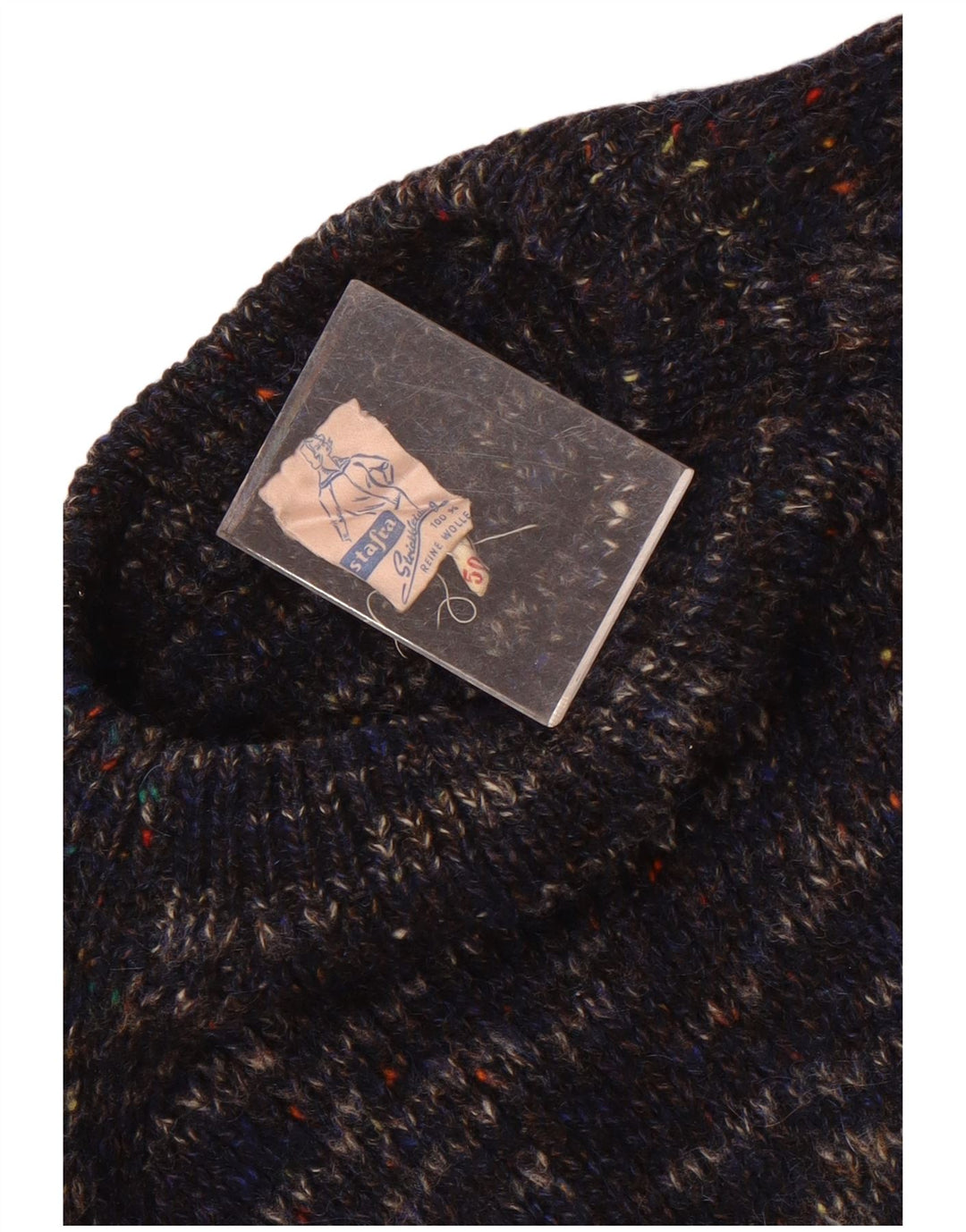 Vintage Herren-Pullover mit Rundhalsausschnitt, Größe 50, mittlere marineblaue gefleckte Wolle