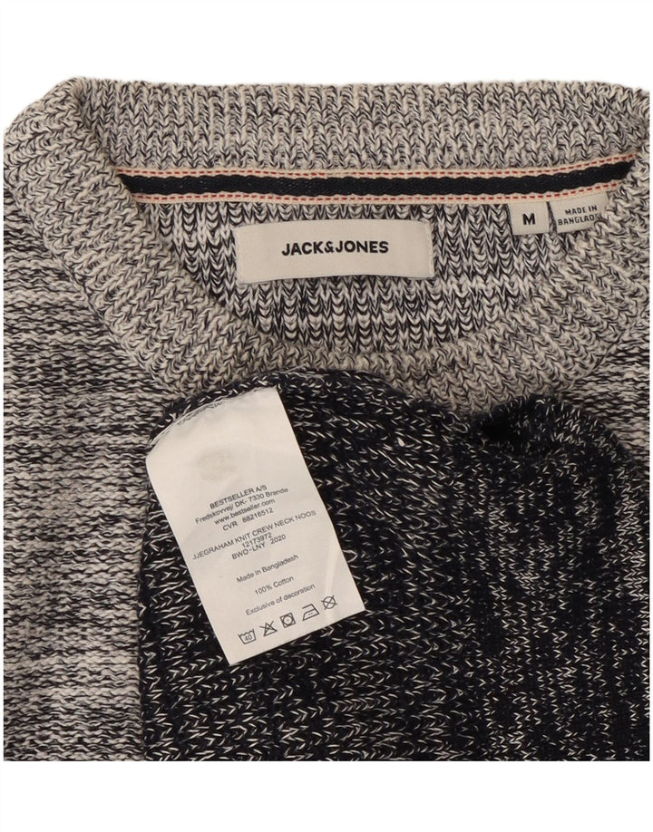 Jack & Jones Herren-Pullover mit Rundhalsausschnitt, mittelgrau, gestreift, Baumwolle