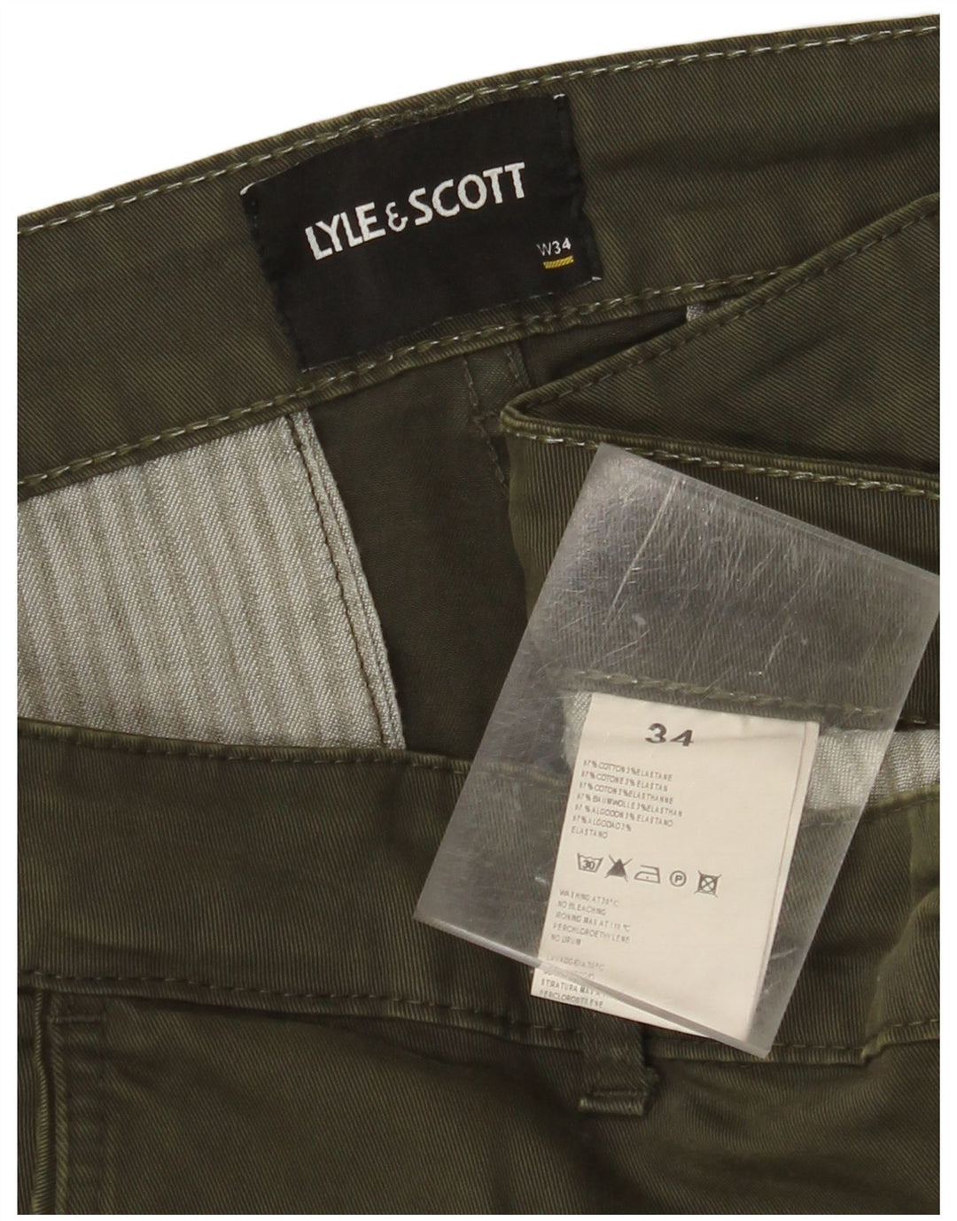 LYLE & SCOTT Herren Slim Cargohose W34 L34 Khaki Baumwolle