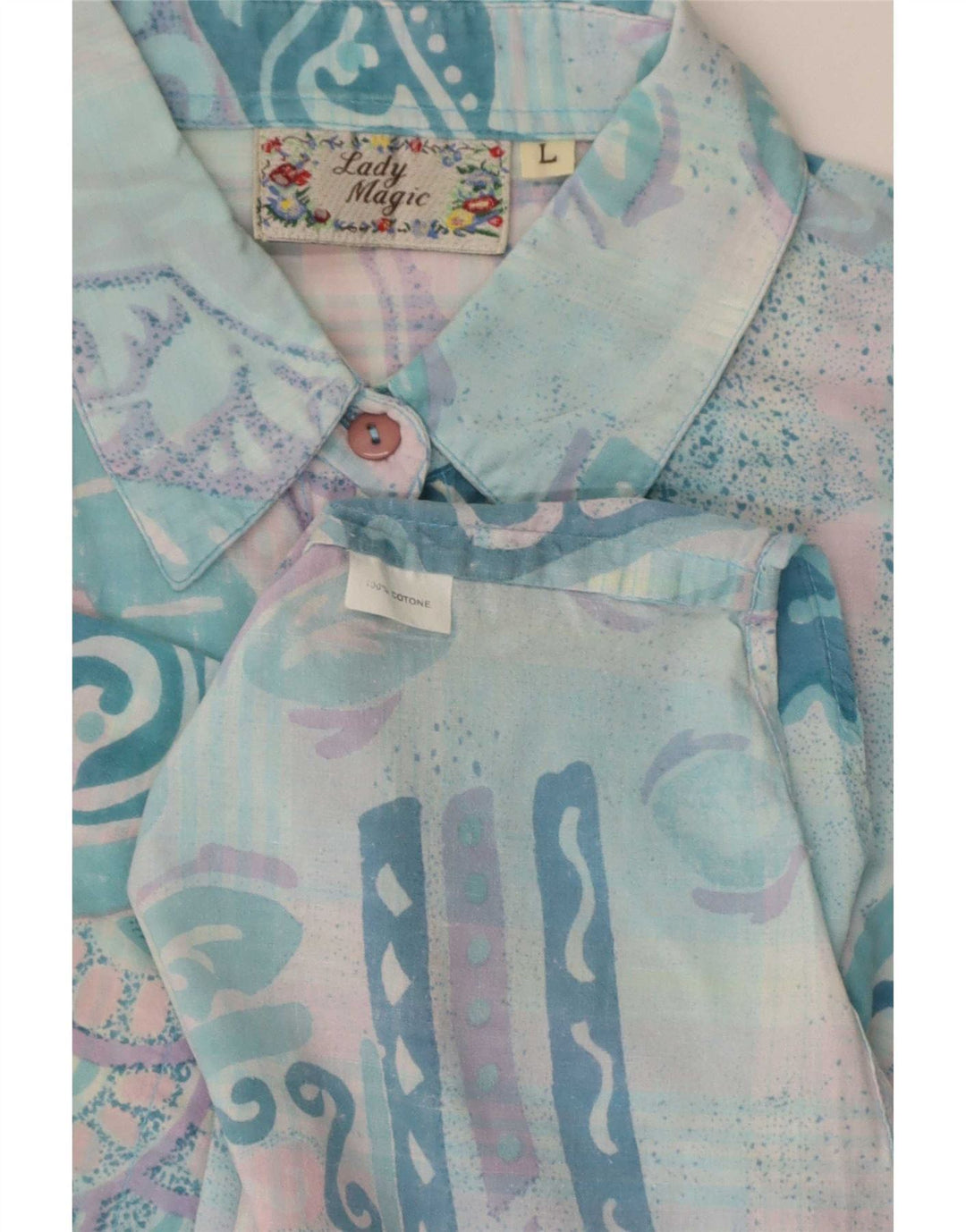 Vintage Damen Kurzarmshirt UK 14 Groß Türkis Patchwork Retro