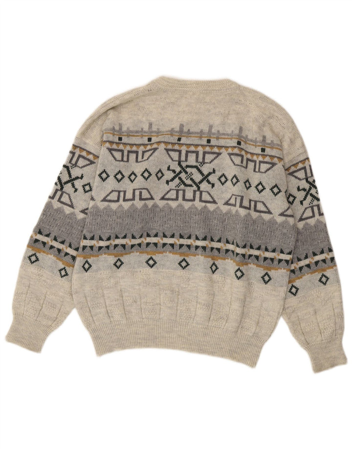 Vintage Herren Pullover mit Rundhalsausschnitt IT 50 Mittelgraues geometrisches Acryl