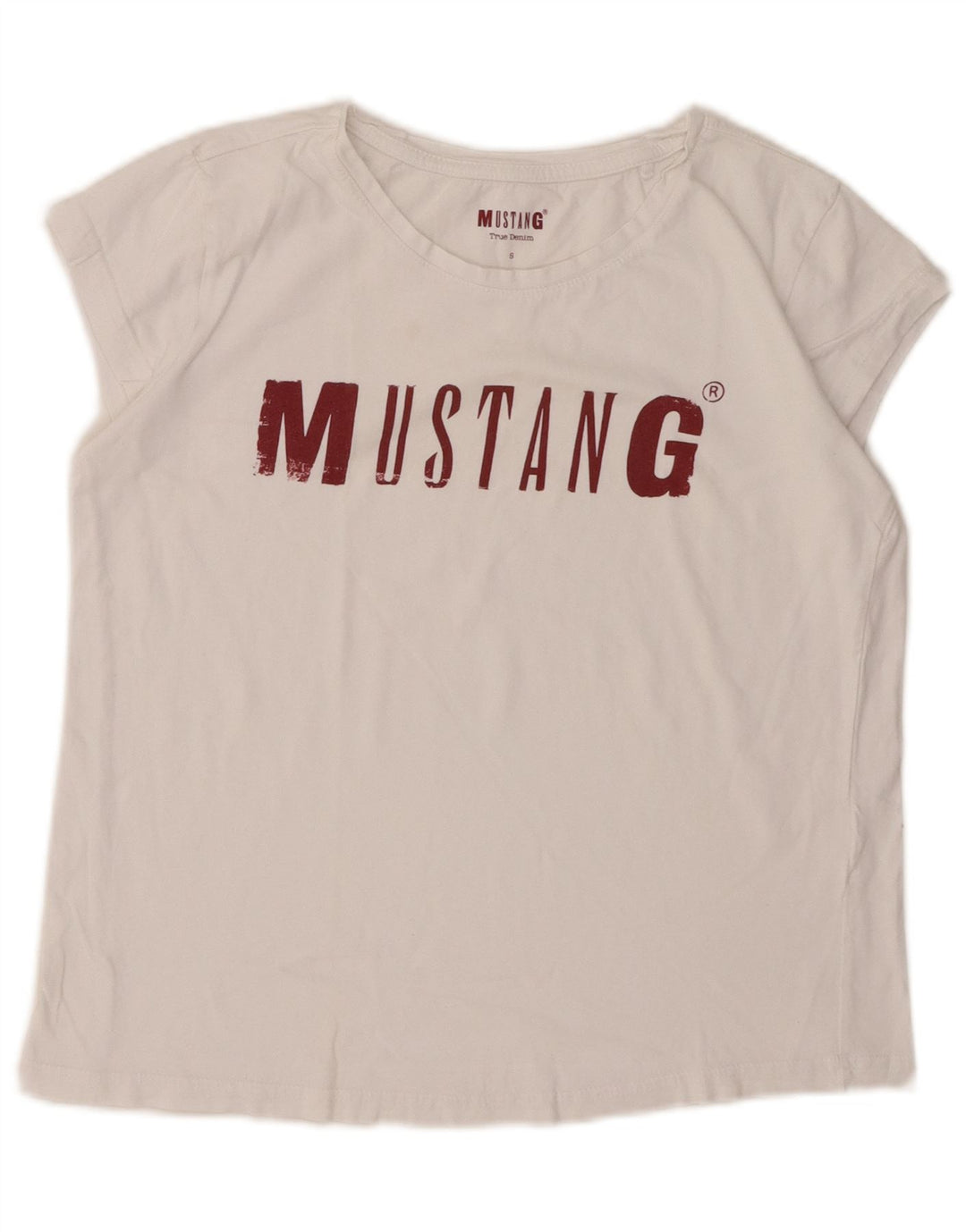 MUSTANG Damen Crop Graphic T-Shirt Top UK 10 Small Weiß