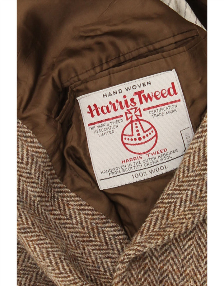 Harris Tweed Herren-Blazer mit 2 Knöpfen, UK 40, große braune Wolle mit Fischgrätenmuster