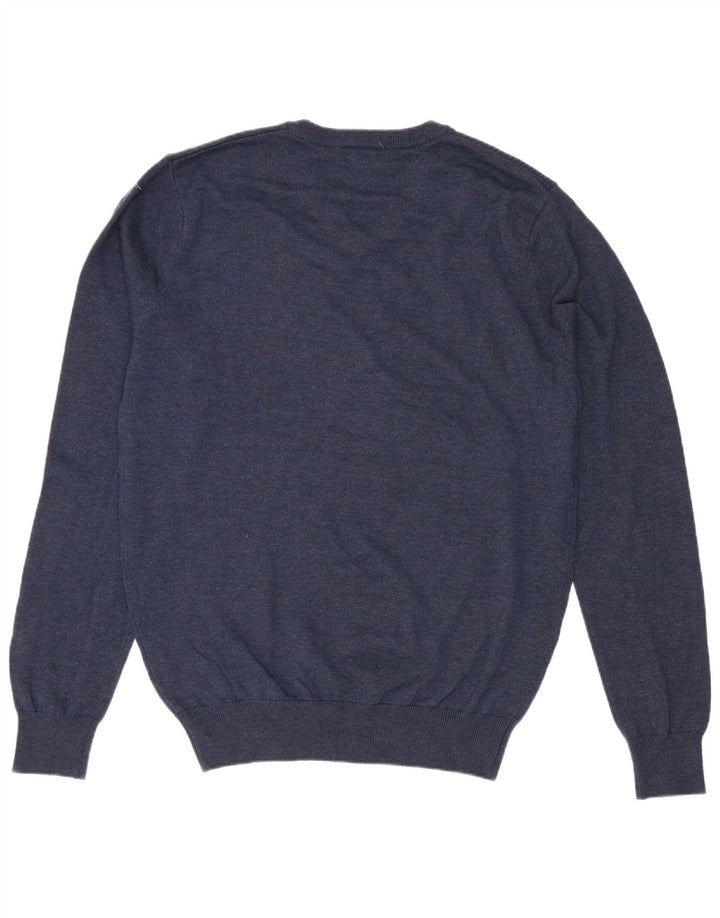Calvin Klein Herren Golf-Pullover mit V-Ausschnitt aus mittelblauer Baumwolle