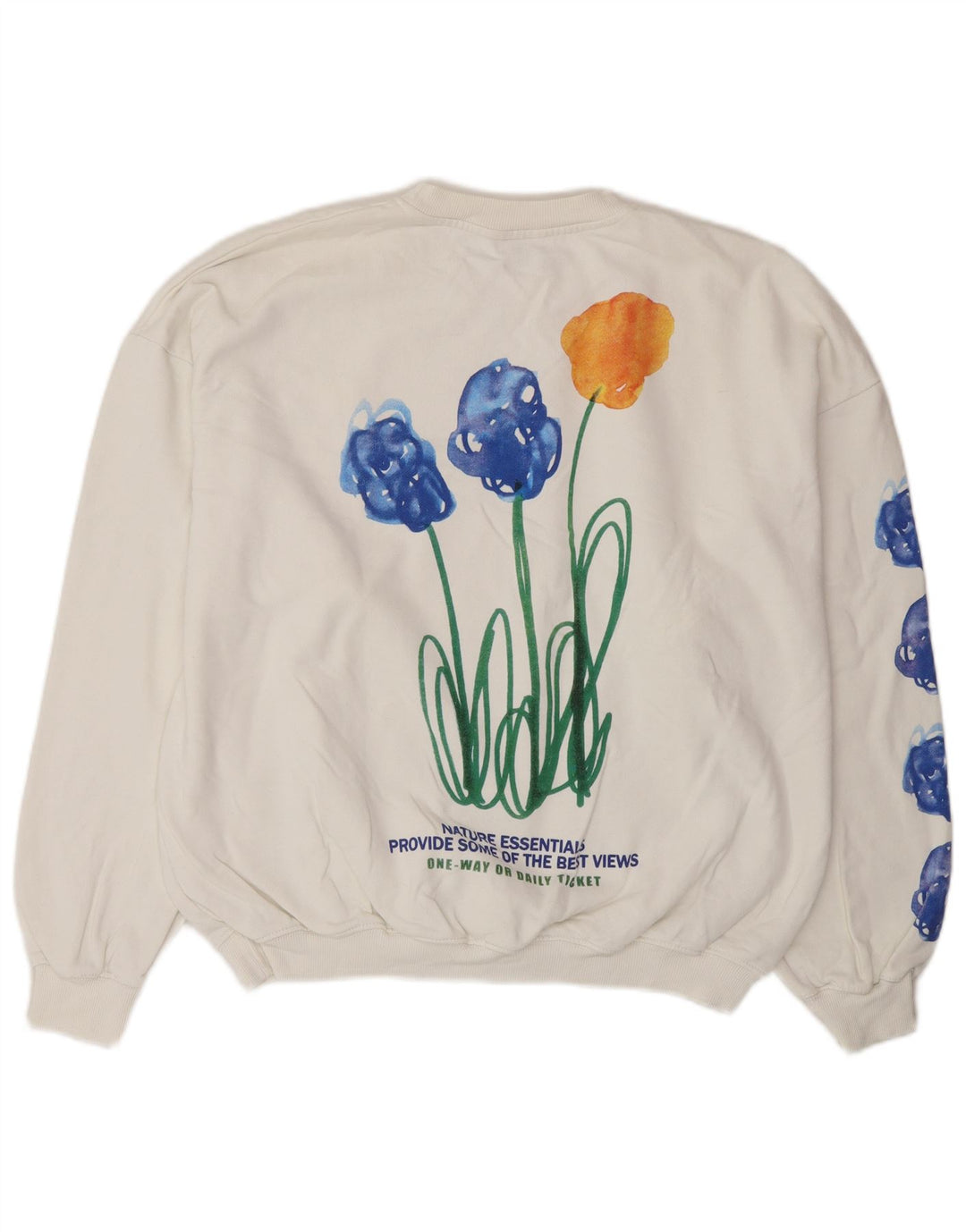 Zara Damen-Sweatshirt mit Grafik-Übergröße, Gr. 14, mittelweiß, geblümt