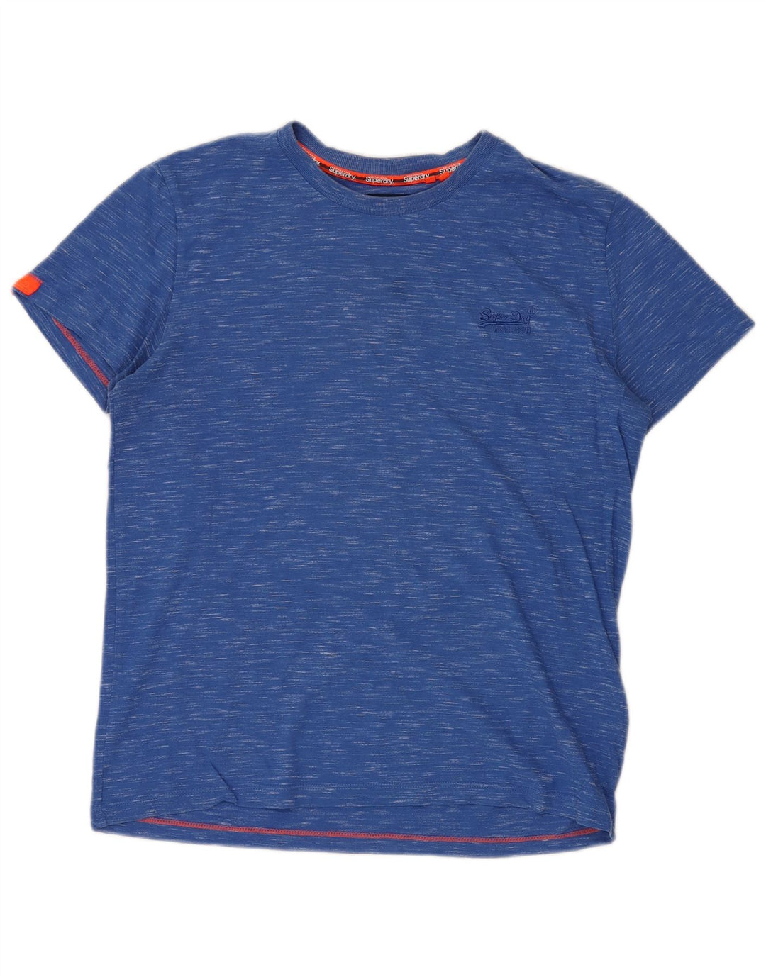 SUPERDRY Herren-T-Shirt-Oberteil, groß, blau gesprenkelte Baumwolle