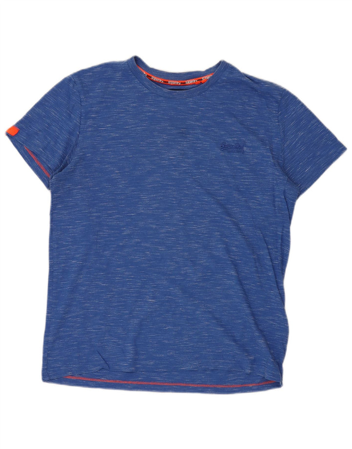 SUPERDRY Herren-T-Shirt-Oberteil, groß, blau gesprenkelte Baumwolle