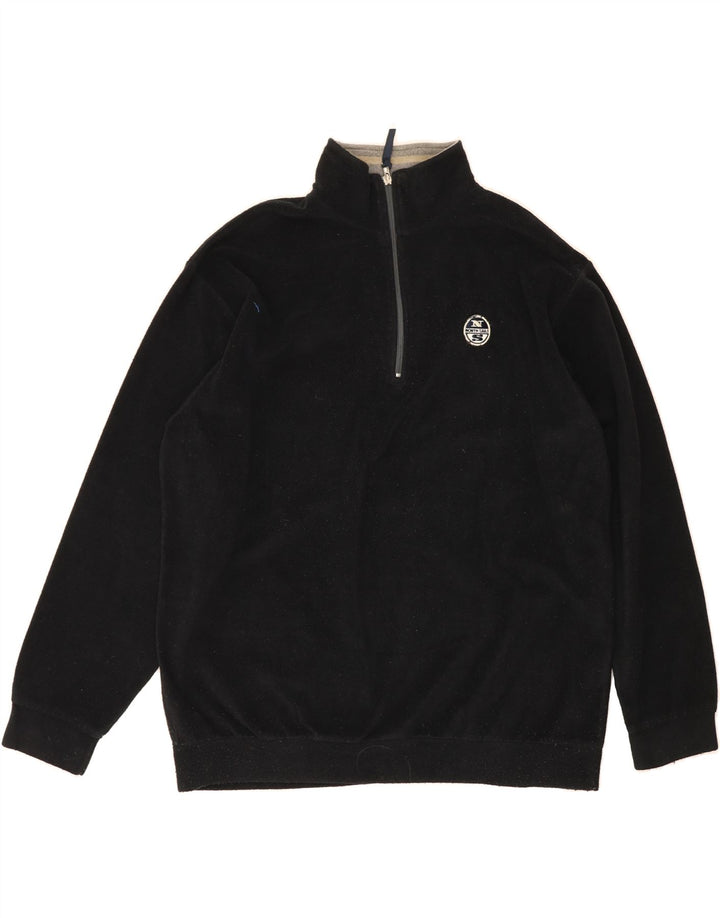 NORTH SAILS Mens Zip Neck Fleece Jumper XL Black Polyester Vintage North Sails and Second-Hand North Sails from Messina Hembry 