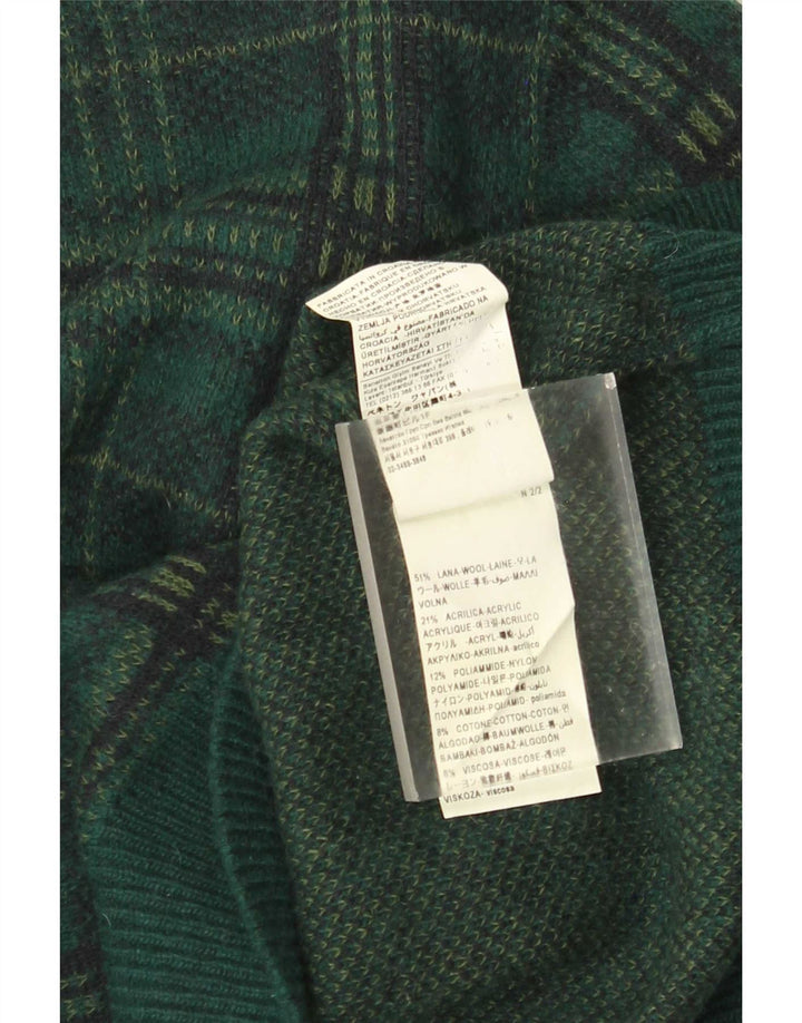 Benetton Herren-Pullover mit Rundhalsausschnitt, XL, grün karierte Wolle