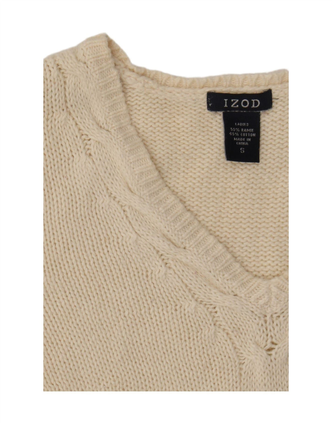 Izod Damen-Pullover mit V-Ausschnitt, Gr. 10, Größe S, gebrochenes Weiß, Ramie