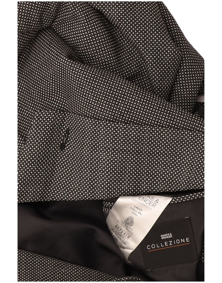 Marks & Spencer Herren-Blazer mit 2 Knöpfen, UK 44, XL, schwarz karierte Wolle