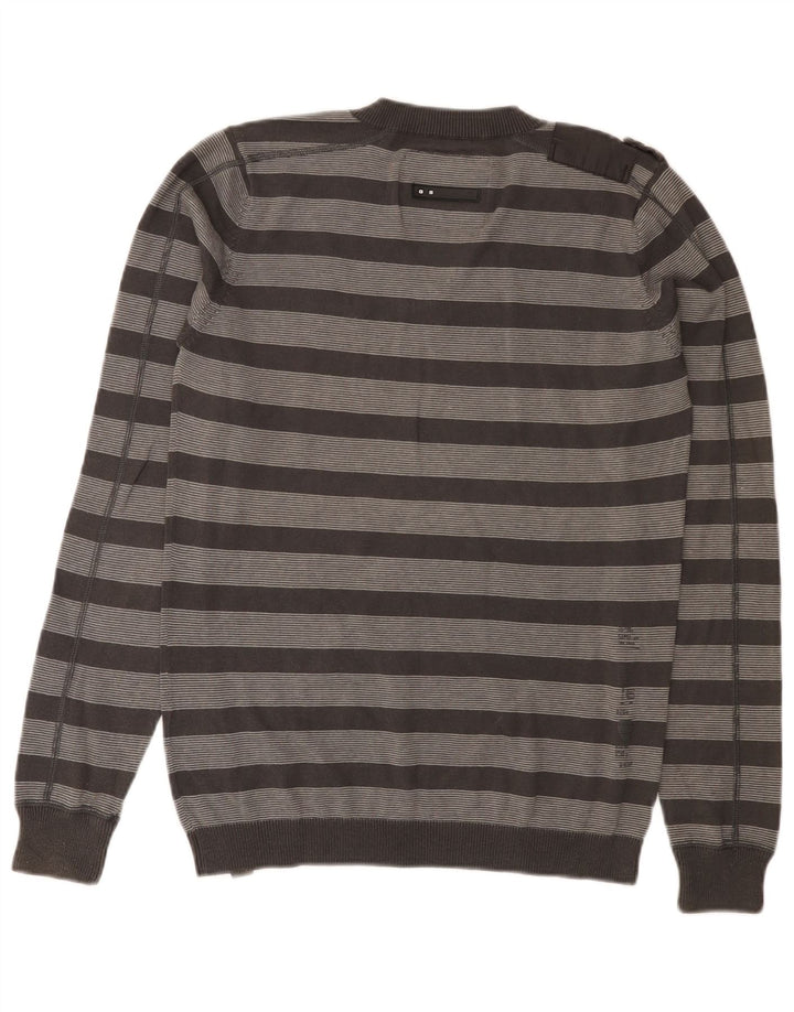 G-Star Herren-Pullover mit V-Ausschnitt aus mittelgrauer, gestreifter Baumwolle