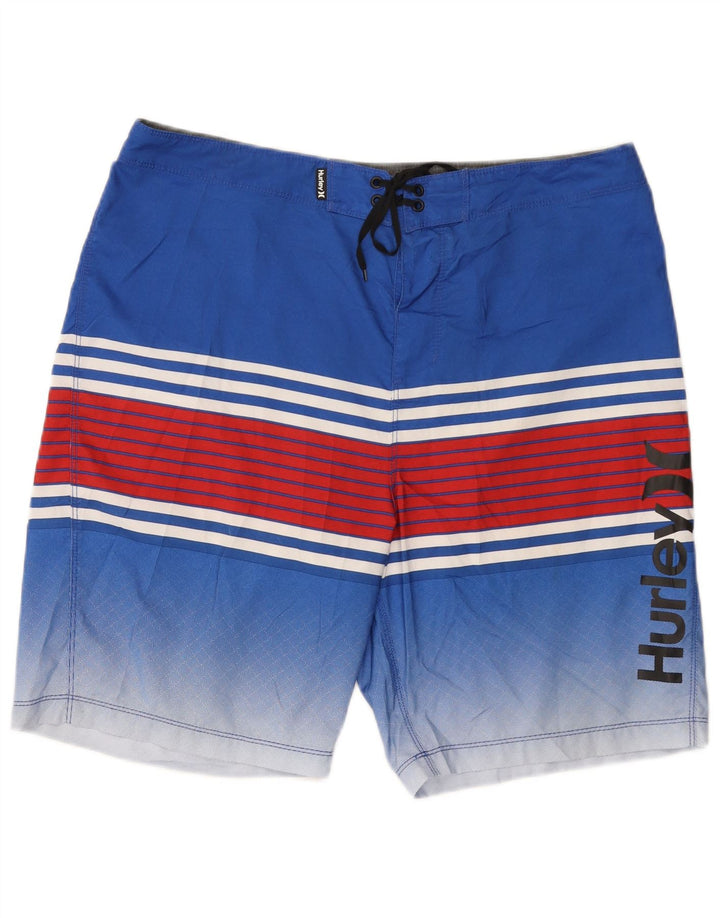 Hurley Herren-Badeshorts mit Grafik, groß, blau gestreift, Polyester