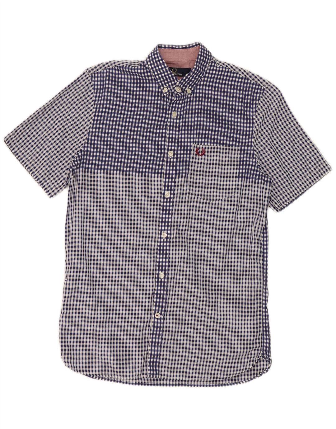 Fred Perry Herren-Kurzarmhemd, klein, blau kariert, Baumwolle