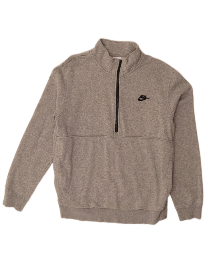 NIKE Herren-Sweatshirt mit Reißverschluss am Hals, groß, aus grauer Baumwolle