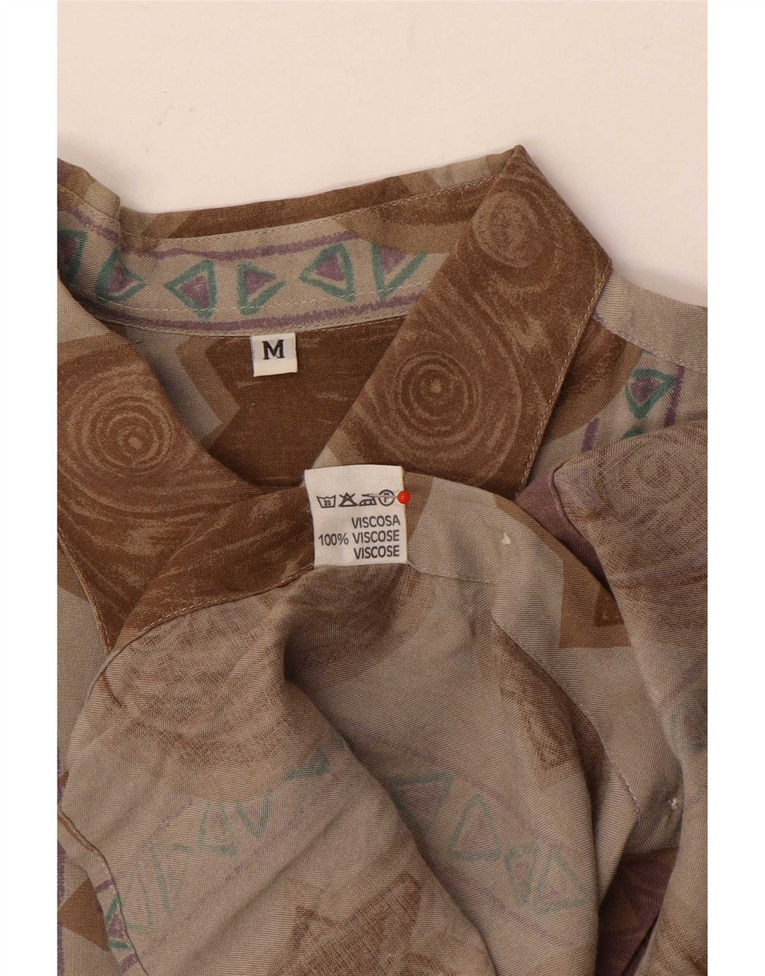 Vintage Herren-Hemd mit abstraktem Muster, mittelbraune Viskose