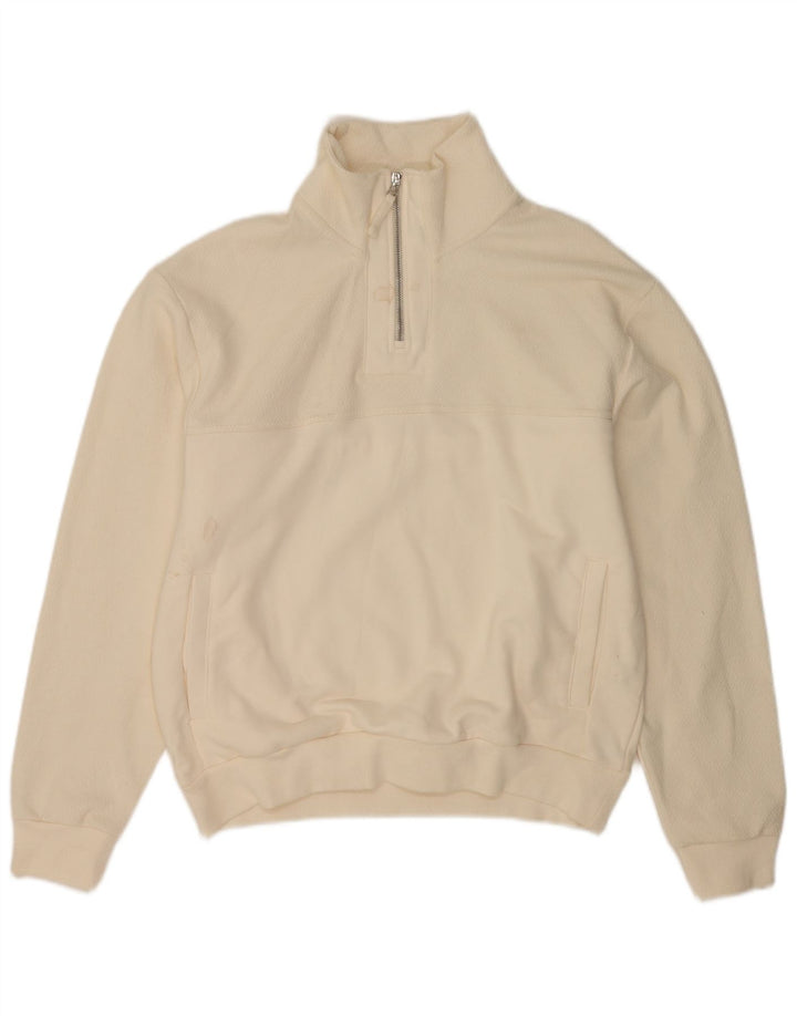 Zara Herren-Sweatshirt mit Reißverschluss am Hals, klein, weiß, Polyester