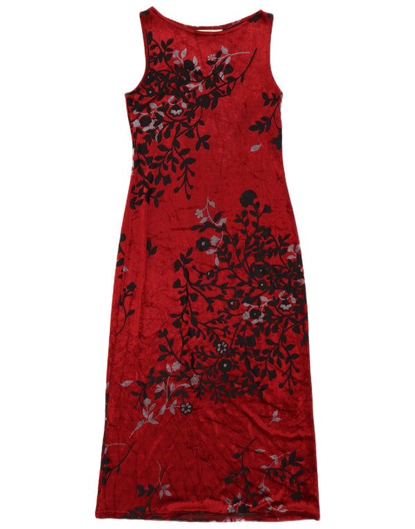 Vintage Damen Ärmelloses Maxikleid UK 12 Medium Burgund Floral Viskose