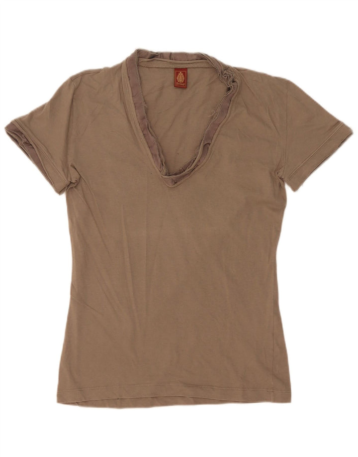 Dondup Damen T-Shirt Top UK 12 Medium Khaki Baumwolle