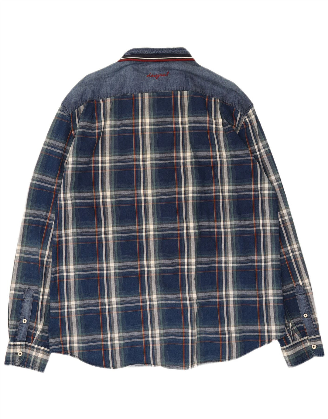 Desigual Herrenhemd 2XL Marineblau kariert Baumwolle