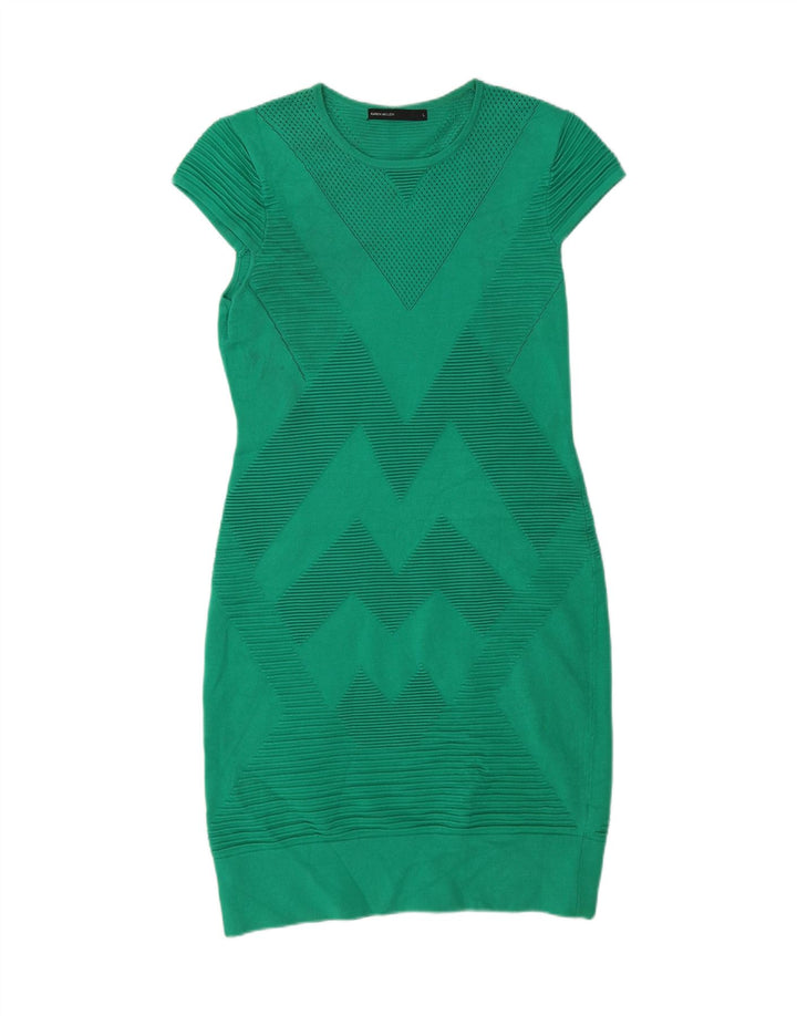 KAREN MILLEN Damen Figurbetontes Kleid UK 16 Große grüne Chevron-Viskose