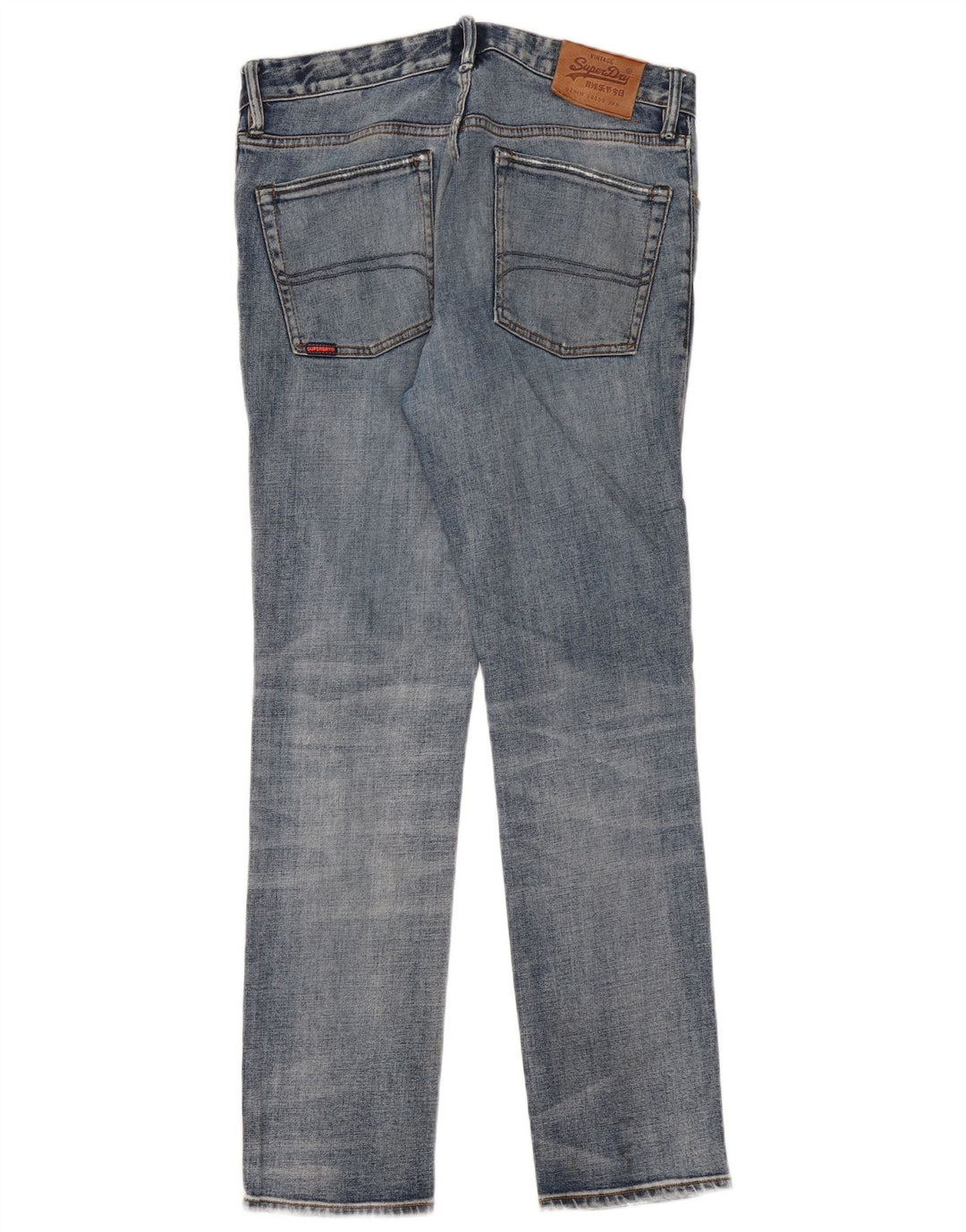Superdry Herren Distressed Straight Jeans W33 L32 Blaue Baumwolle