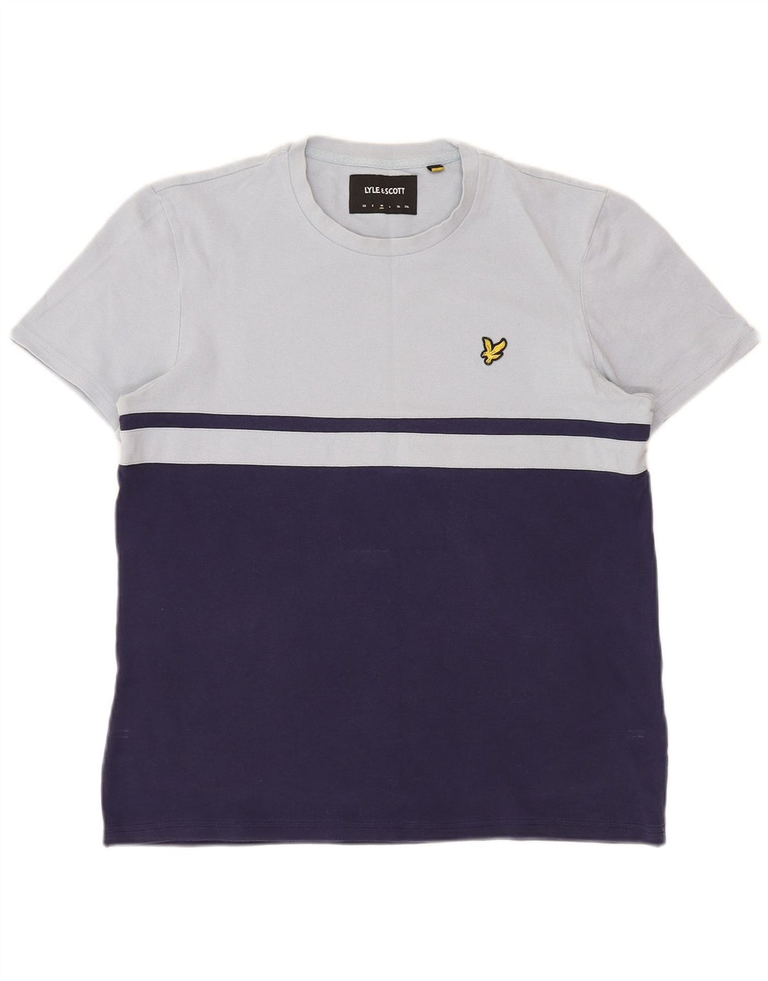 Lyle & Scott Herren-T-Shirt-Oberteil aus mittelblauer, marineblauer Colourblock-Baumwolle