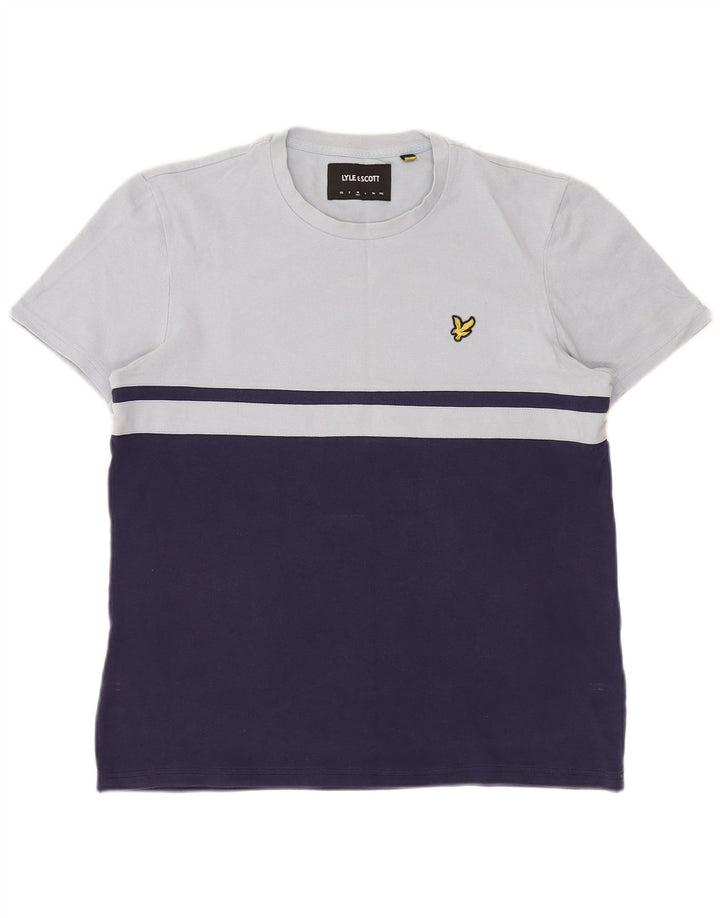Lyle & Scott Herren-T-Shirt-Oberteil aus mittelblauer, marineblauer Colourblock-Baumwolle