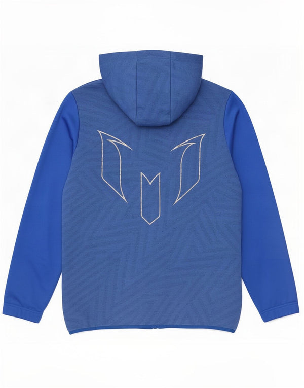 Adidas Boys MESSI Graphic Zip Hoodie Sweater 15-16 Years Blue Polyester