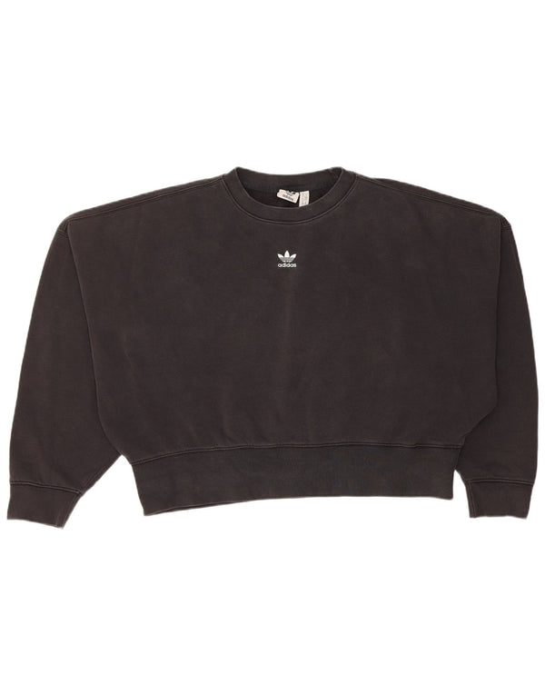 Adidas Damen Crop Oversized Sweatshirt Pullover UK 10 Small Schwarz Baumwolle