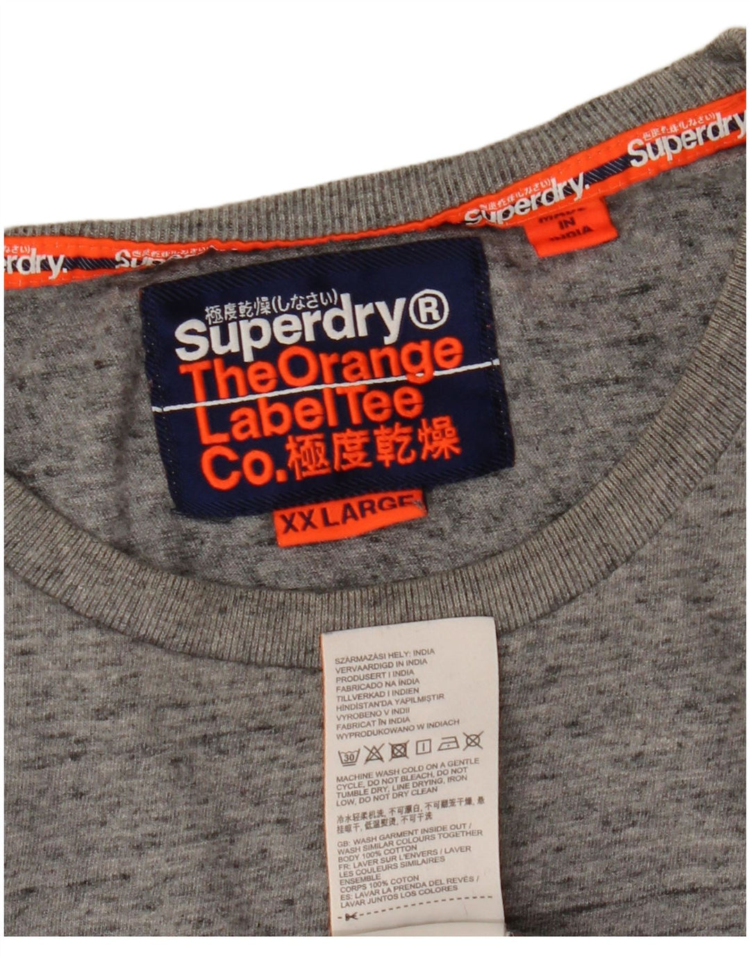Superdry Herren Grafik-T-Shirt-Oberteil 2XL aus grau melierter Baumwolle