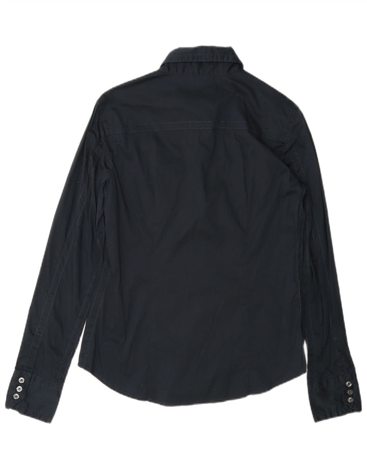Benetton Damenhemd UK 10 Small Marineblaue Baumwolle