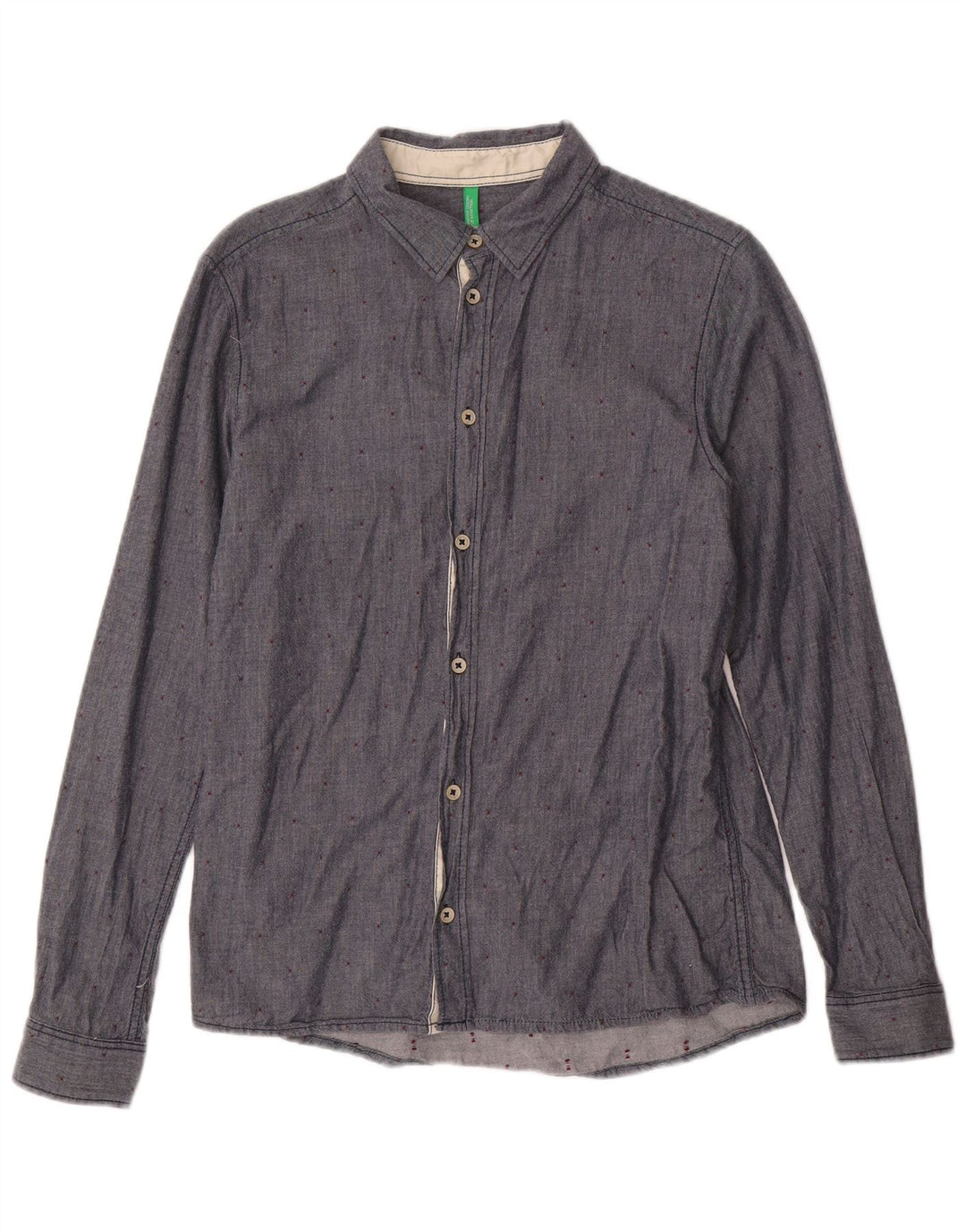 BENETTON Jungen-Hemd, 13–14 Jahre, 3XL, marineblau gepunktete Baumwolle