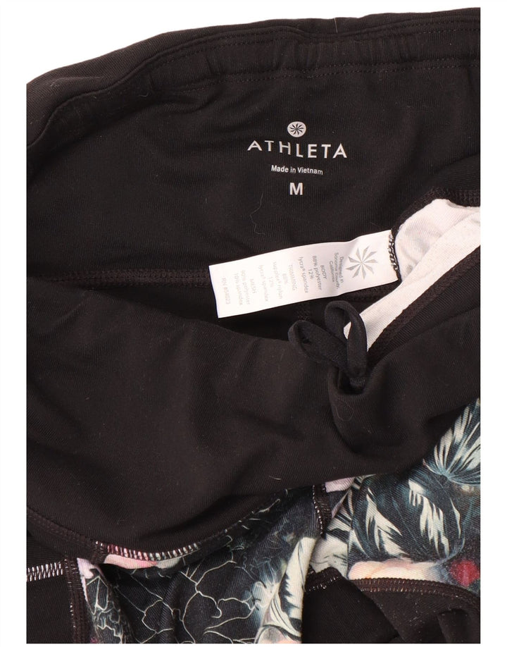 Athleta Womens Crop Leggings UK 14 Mittelschwarzes, geblümtes Polyester