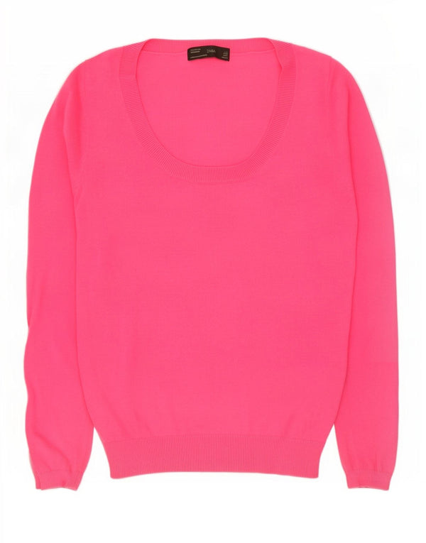 Zara Damen-Pullover mit U-Boot-Ausschnitt, Gr. 14, Größe L, Rosa, Baumwolle