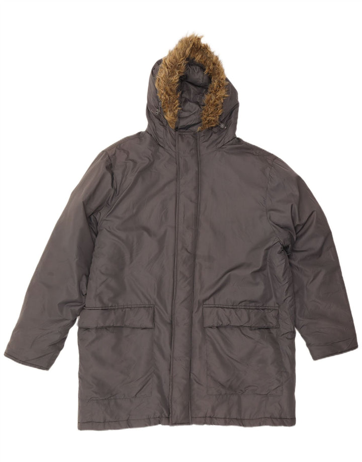 French Connection Wattierter Herrenmantel mit Kapuze, UK 42, XL, Grau, Polyester