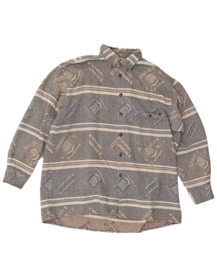 Vintage Herren Flanellhemd groß grau gestreift