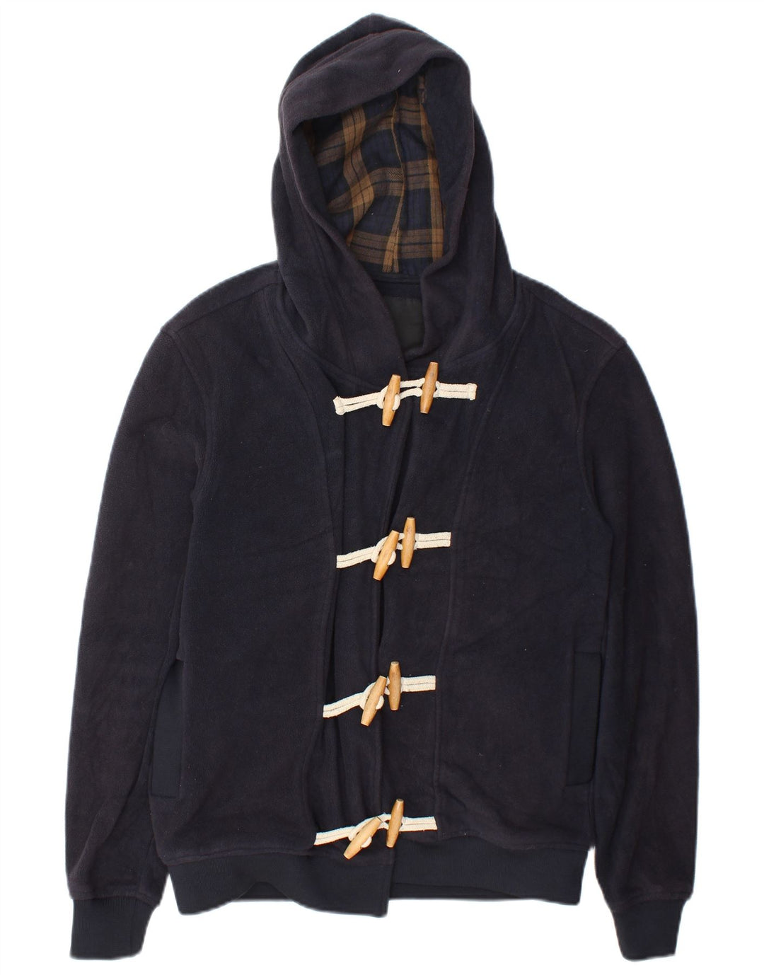 Zara Damen Kapuzen-Duffle-Fleecejacke UK 14 Medium Marineblau Polyester