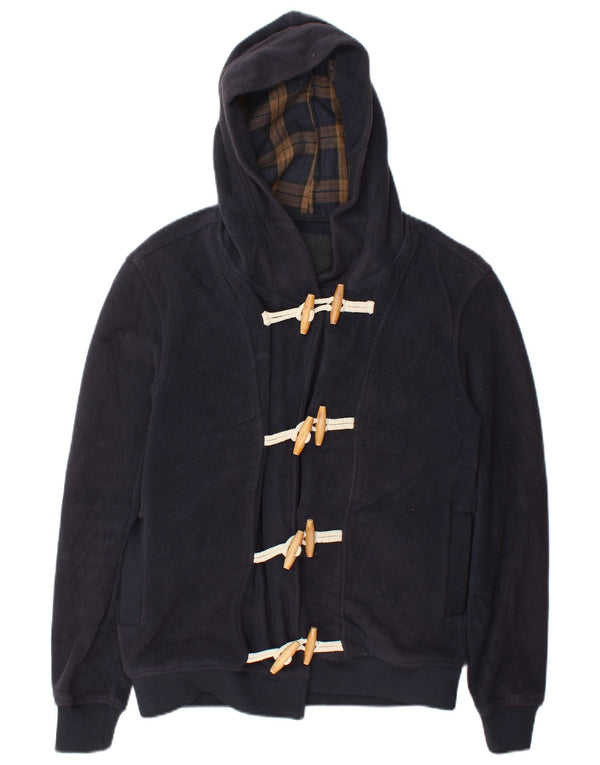 Zara Womens Hooded Duffle Fleece Jacket UK 14 Medium Navy Blue Polyester