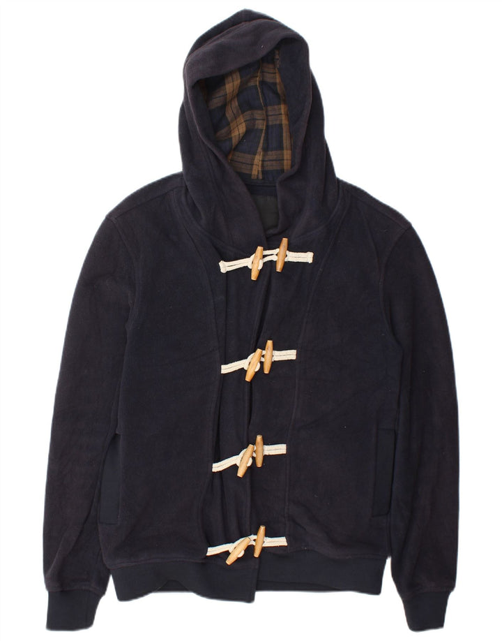 Zara Damen Kapuzen-Duffle-Fleecejacke UK 14 Medium Marineblau Polyester