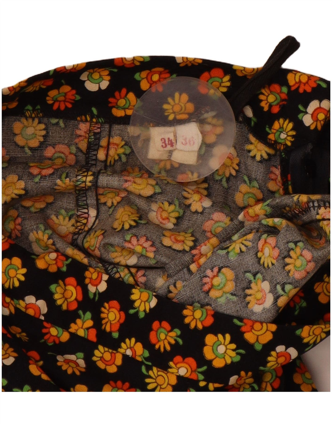 VINTAGE Damen Maxi-A-Linien-Rock EU 34 2XS W24 Schwarz geblümte Baumwolle