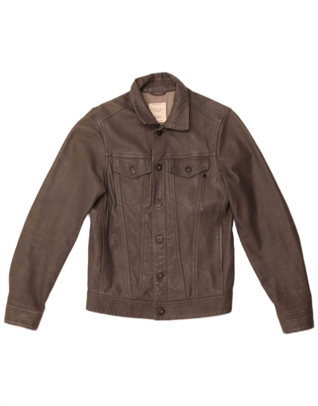 REPLAY Damen Lederjacke UK 10 Small Graues Leder
