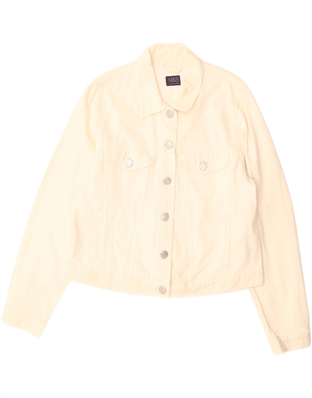 Marks & Spencer Damen Crop Denim Jacke UK 16 Large Off White Baumwolle