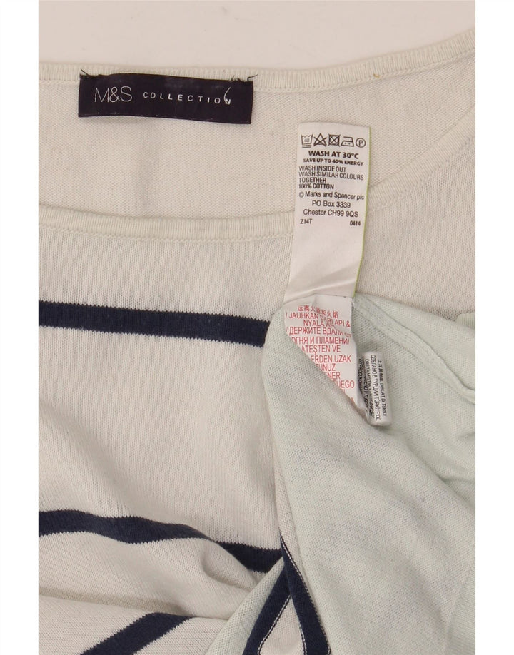 Marks & Spencer Damen-Oberteil, langärmlig, Größe S, weiß, gestreift, Baumwolle