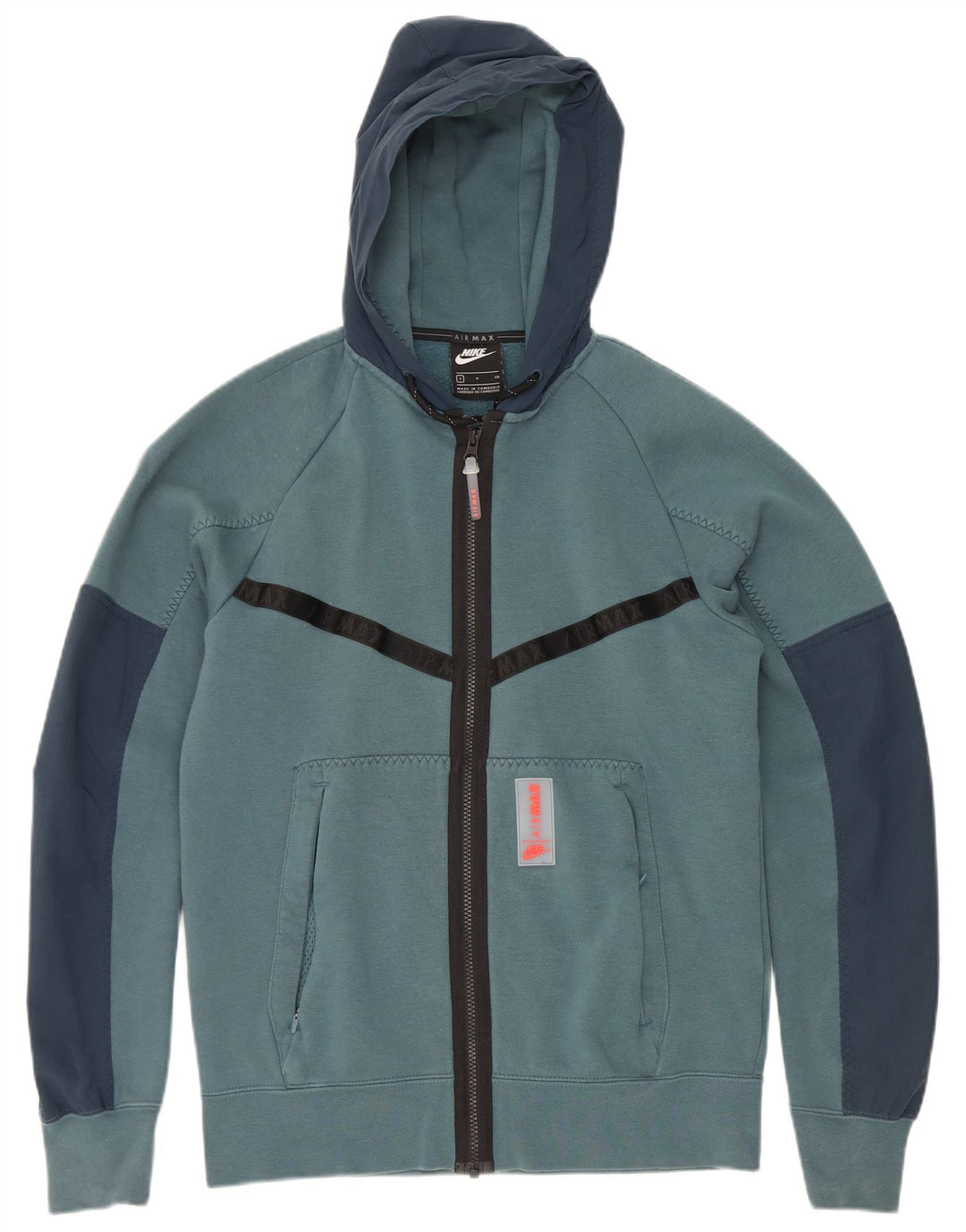 Nike Herren-Kapuzenpullover mit Reißverschluss, klein, blaues Farbblock-Polyester